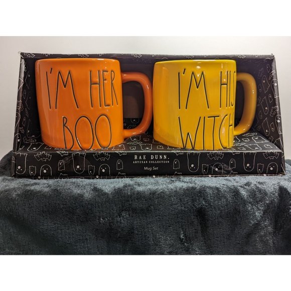 Rae Dunn Halloween Spooky Mug Set NIB I’m Her Boo & I’m His Witch 2022 - Picture 6 of 6